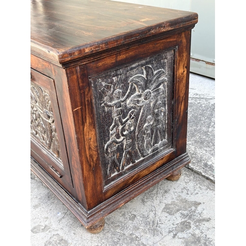 70 - Antique Style Chest/Trunk with Carvings (118 W. x 45 D. x 61cm H.)