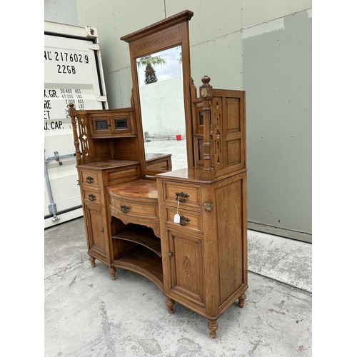 71 - Antique Wooden Buffet Unit with Swing Mirror