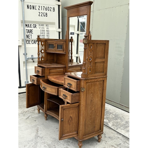 71 - Antique Wooden Buffet Unit with Swing Mirror