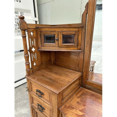 71 - Antique Wooden Buffet Unit with Swing Mirror