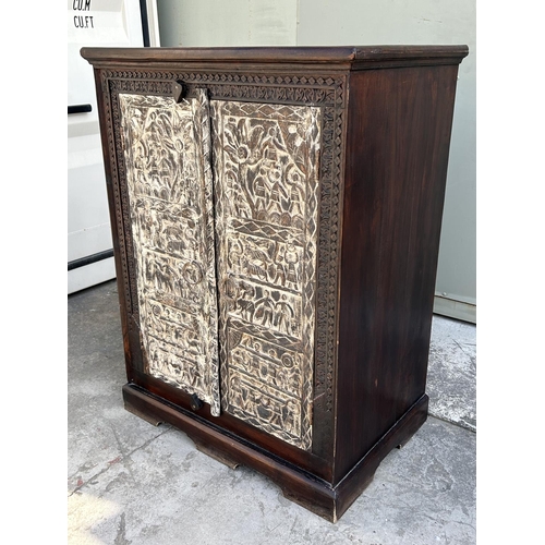 72 - Antique Style 2-Door Wooden 'Home' Unit with Carvings (89 W. x 60 D. x 120cm H.)