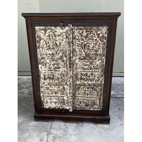 72 - Antique Style 2-Door Wooden 'Home' Unit with Carvings (89 W. x 60 D. x 120cm H.)