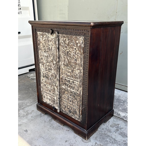 72 - Antique Style 2-Door Wooden 'Home' Unit with Carvings (89 W. x 60 D. x 120cm H.)