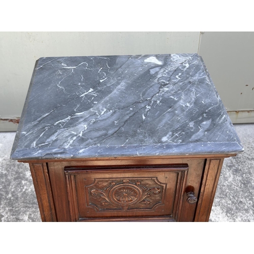 73 - Antique Marble Top Side Table/Cabinet with Carvings and Drawer (Marble Glued as in Picture - 43 W. x... 