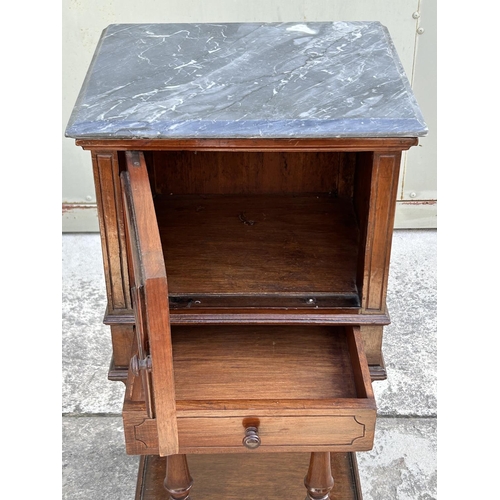 73 - Antique Marble Top Side Table/Cabinet with Carvings and Drawer (Marble Glued as in Picture - 43 W. x... 