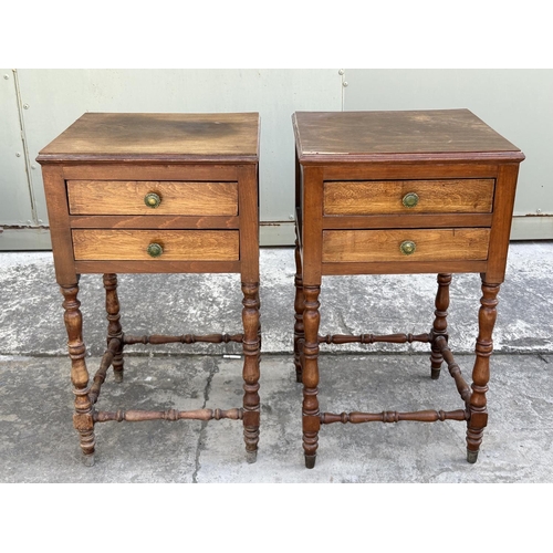 74 - x2 Antique Square 2-Drawer  Bedside Cabinets/Nightstands (x1 Sign of Ageing as Picture - 39 x 39 x 6... 