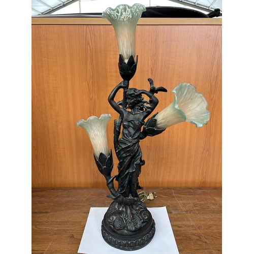 75 - Frosted Glass 3-Arm Figural Table Lamp (Needs Rewiring - 67cm H.)