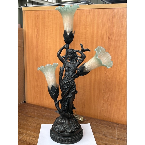 75 - Frosted Glass 3-Arm Figural Table Lamp (Needs Rewiring - 67cm H.)