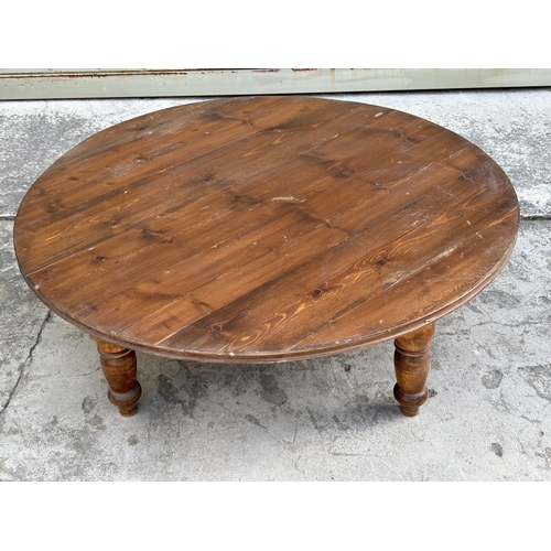 76 - Antique Style Wooden Circular Low Coffee Table (92cm Diameter, 32cm H.)