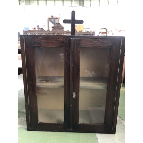 652 - Antique Wooden Wall Hanging/Countertop Religious Iconostasis Cabinet (70 W. x 30 D. x 75cm H.)