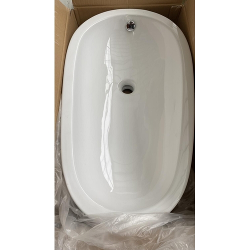 653 - Sanitec White Over The Counter Long Porcelain Sink (Unused, Boxed - 70 x 40 x 20cm)