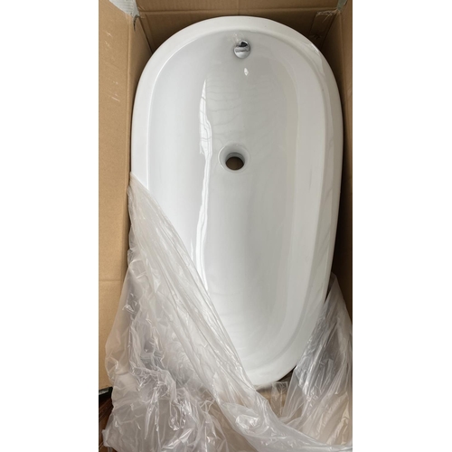 653 - Sanitec White Over The Counter Long Porcelain Sink (Unused, Boxed - 70 x 40 x 20cm)