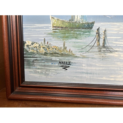 10 - Oil on Canvas Large Seascape Painting Signed 'Elias' (134 x 73cm)