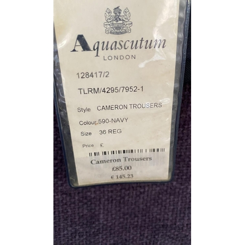 165 - Aquascutum London Classic Cameron Navy Summer Trousers Size 36 R. (Unused)