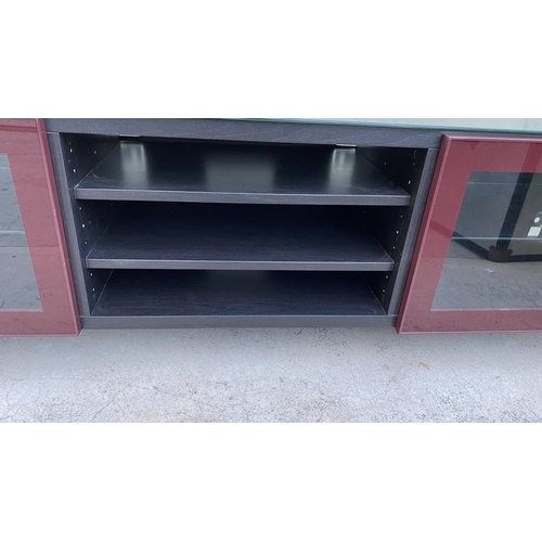 186 - 'Ikea Glassvik' Large Wooden Black Glass Top TV Console (180 W. x 41 D. x 49cm H.)