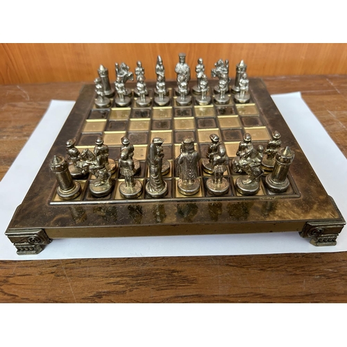 61 - Small Metal and Wood Chest Board with Silver & Gold Color Metal Pieces