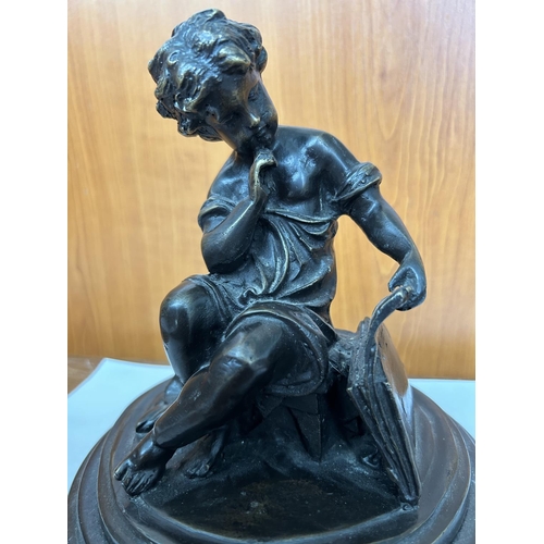 95 - Auguste Moreau Paris Bronze Figurine of Boy on Wooden Base