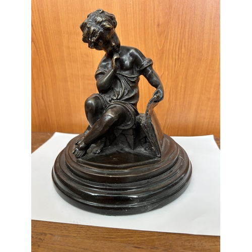 95 - Auguste Moreau Paris Bronze Figurine of Boy on Wooden Base