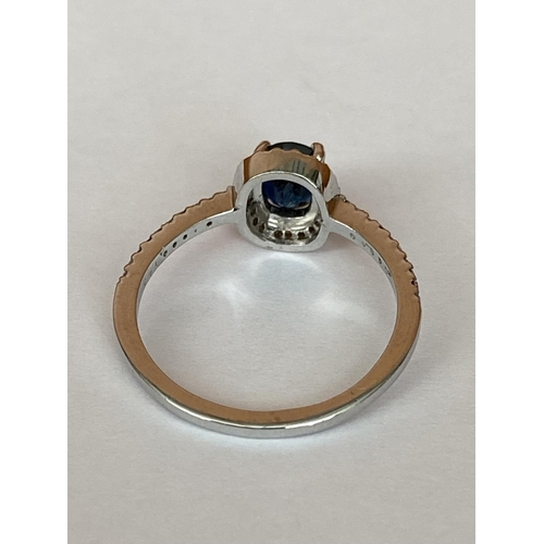 45 - White Gold 18ct Diamond & Sapphire Cluster Ring (0.82 Natural Sapphire, 0.16 GSI, 18ct Gold)