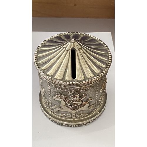 15 - Vintage Silver Plated Circus Carousel Coin Bank/Piggy Bank Together with Train Engine Coin Piggy Ban... 