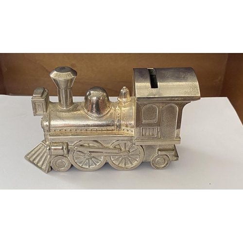 15 - Vintage Silver Plated Circus Carousel Coin Bank/Piggy Bank Together with Train Engine Coin Piggy Ban... 