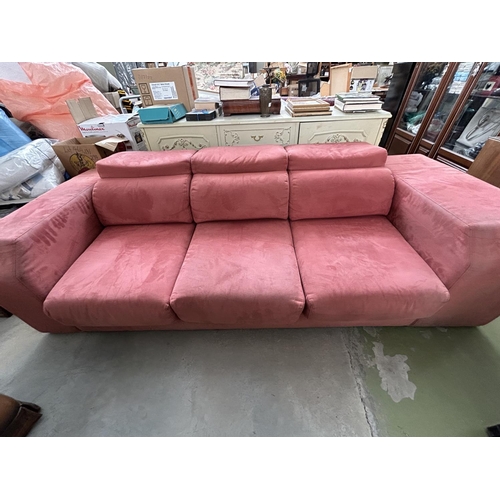 18 - Large Spanish Granfort Self Reclining 3-Seat Sofa Upholstered in Dark Pink Velvet (RRP 3.000 Euro)