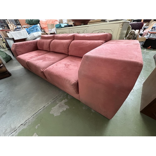 18 - Large Spanish Granfort Self Reclining 3-Seat Sofa Upholstered in Dark Pink Velvet (RRP 3.000 Euro)