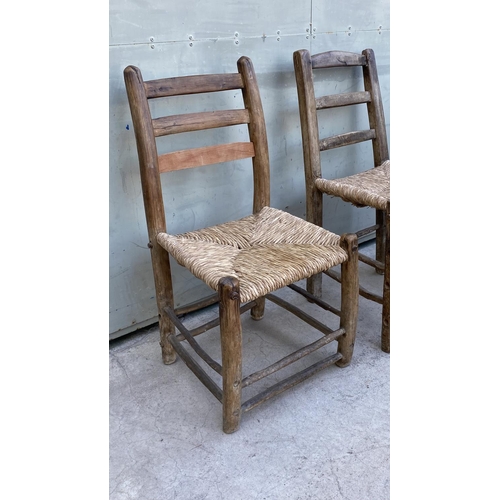 51 - x2 Vintage Traditional Hand Carved Coffee Shop Woven Chairs