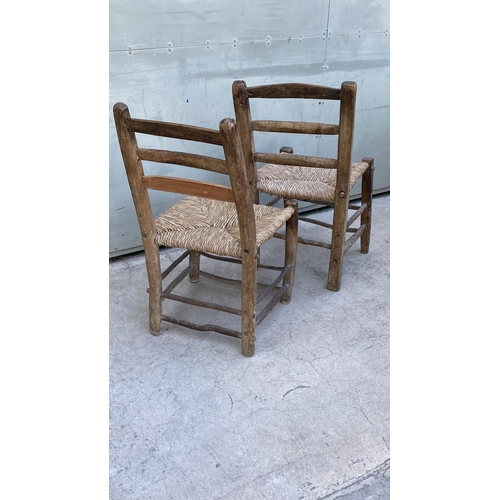 51 - x2 Vintage Traditional Hand Carved Coffee Shop Woven Chairs