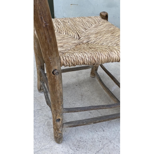 51 - x2 Vintage Traditional Hand Carved Coffee Shop Woven Chairs