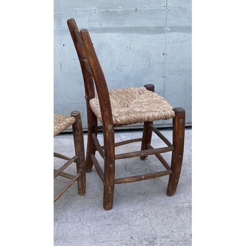 52 - x2 Vintage Traditional Hand Carved Coffee Shop Woven Chairs