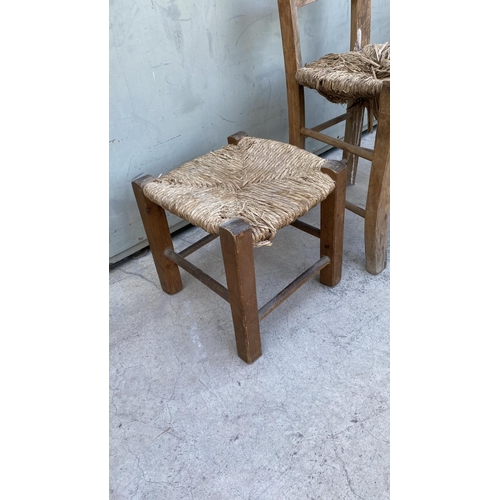 53 - Vintage Traditional Hand Made Coffee Shop Woven Chair and Stool (A/F - For Restoration)