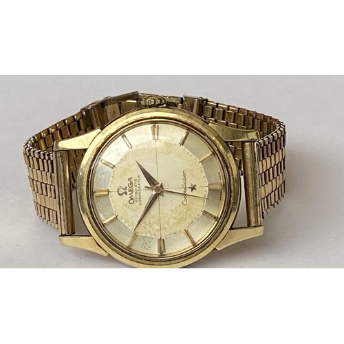 67 - Antique Omega Automatic Chronometer Constellation Wristwatch, Complete Overhaul, 18k Gold Mixed with... 