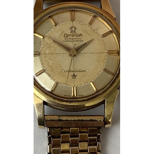 67 - Antique Omega Automatic Chronometer Constellation Wristwatch, Complete Overhaul, 18k Gold Mixed with... 