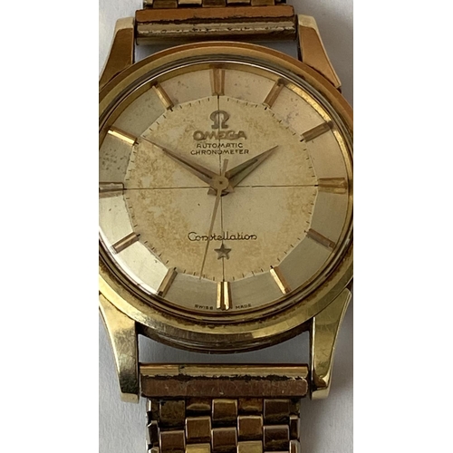 67 - Antique Omega Automatic Chronometer Constellation Wristwatch, Complete Overhaul, 18k Gold Mixed with... 