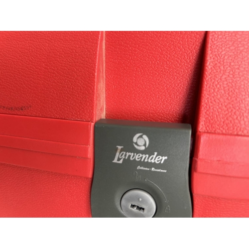 171 - Larvender Hard Shell Red Travel Bag on Wheels (33 W. x 21 D. x 52cm H.)