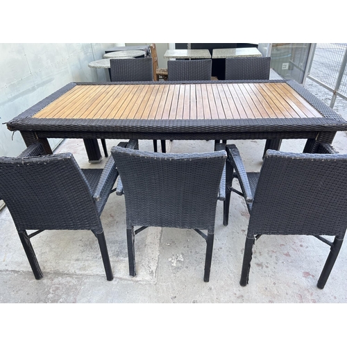 564 - Garden Rattan Table with 6 Chairs (A/F - Needs Attention)