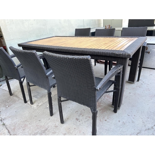 564 - Garden Rattan Table with 6 Chairs (A/F - Needs Attention)