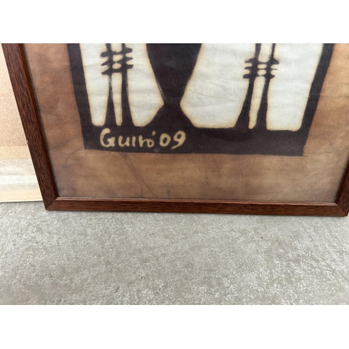 60 - Vintage African Batik Fabric Artwork Marked 'S.Guiro '09' (98 x 32cm)