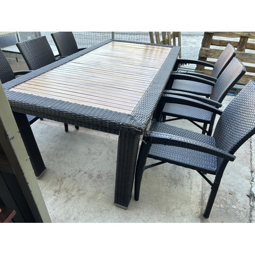 564 - Garden Rattan Table with 6 Chairs (A/F - Needs Attention)