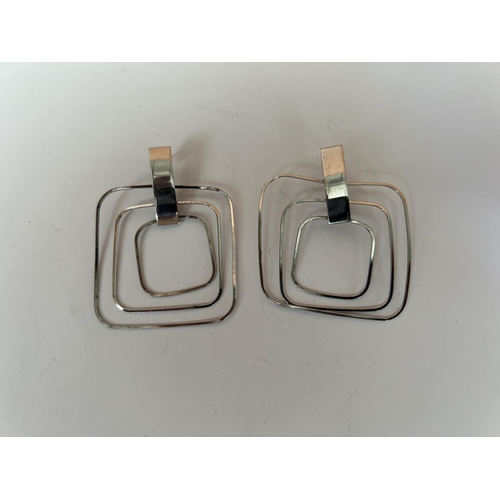 182 - Pair of Large Silver 925 Fashion Squares Earrings