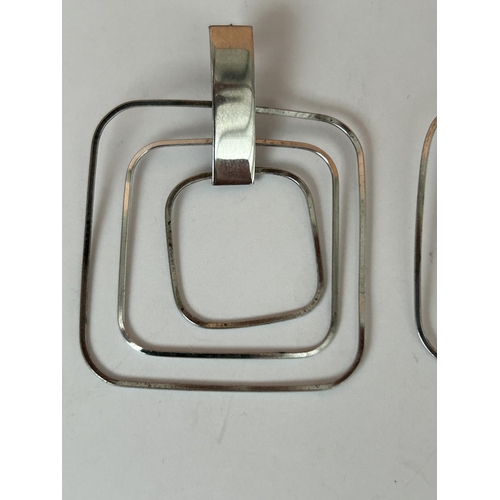 182 - Pair of Large Silver 925 Fashion Squares Earrings