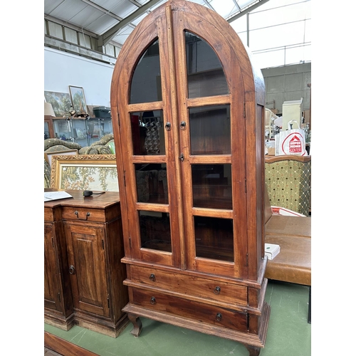 38 - High Curved Display Cabinet/Vitrine with Double Door (Four Shelves) and 2 Bottom Drawers in Solid Te... 