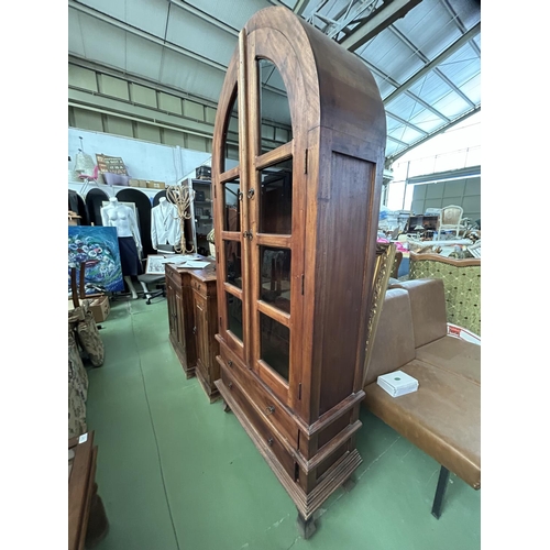 38 - High Curved Display Cabinet/Vitrine with Double Door (Four Shelves) and 2 Bottom Drawers in Solid Te... 