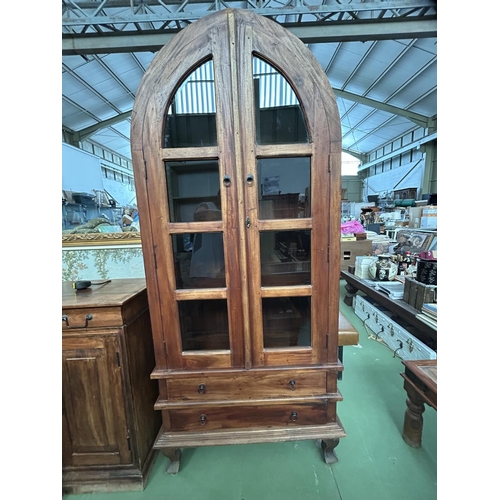 38 - High Curved Display Cabinet/Vitrine with Double Door (Four Shelves) and 2 Bottom Drawers in Solid Te... 