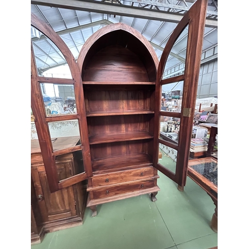 38 - High Curved Display Cabinet/Vitrine with Double Door (Four Shelves) and 2 Bottom Drawers in Solid Te... 