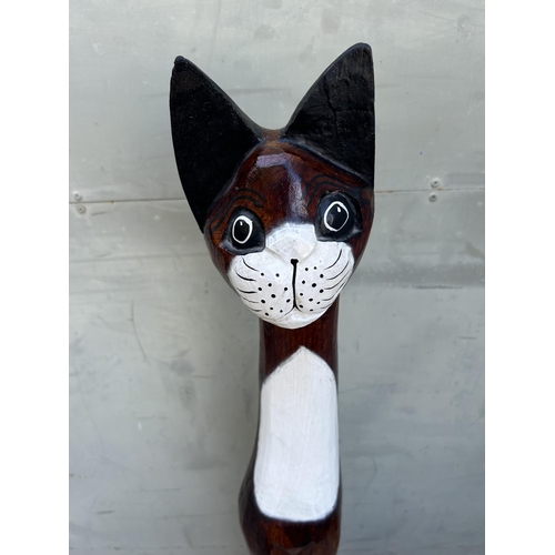 43 - Tall Hand Carved Wooden Standing Cat Ornament Artwork (100cm H.)