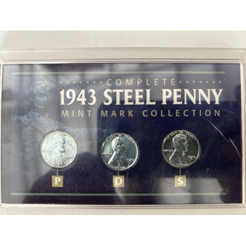 205 - 1943 Steel Lincoln Penny Mint Collection Set P-D-S