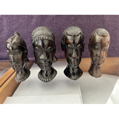 225 - Collection of 4 Wooden African Busts