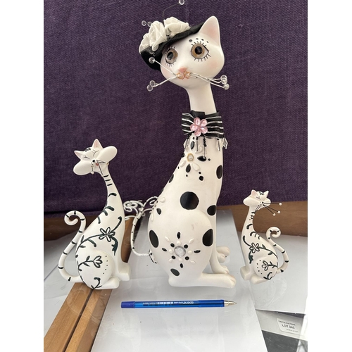 226 - Set of 3 Wooden Black and White Cat Figurines